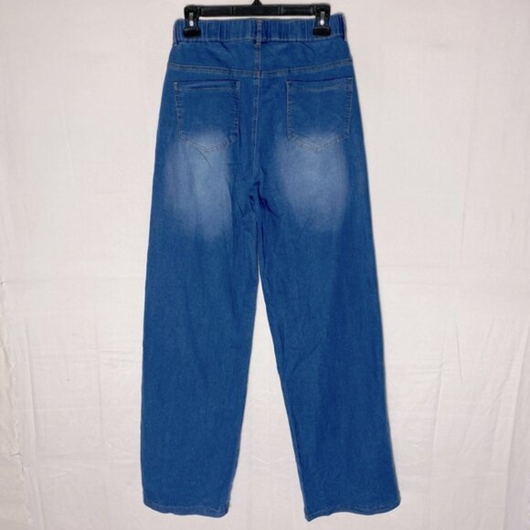 Women’s Med Wash Blue Denim High Rise Wide Leg Pull On Jeans 28 - Picture 2 of 14